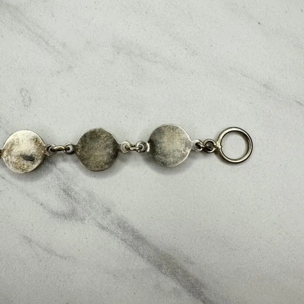 Vintage Mexico Blue Faux Turquoise Round Cabochon Link Toggle Chain Bracelet ✨